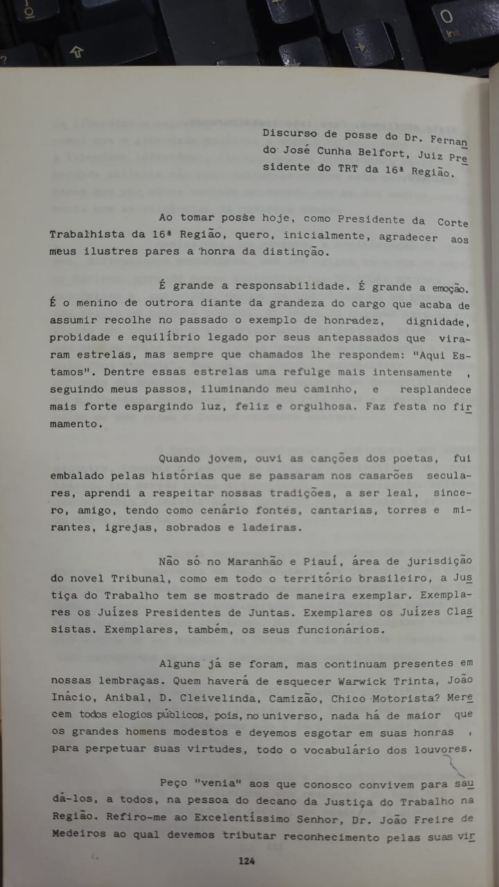 Foto do Discurso publicado na Revista do TRT