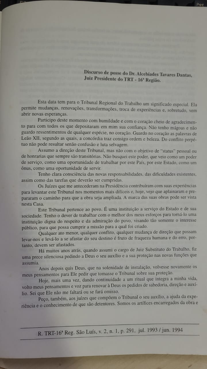 Foto do Discurso publicado na Revista do TRT