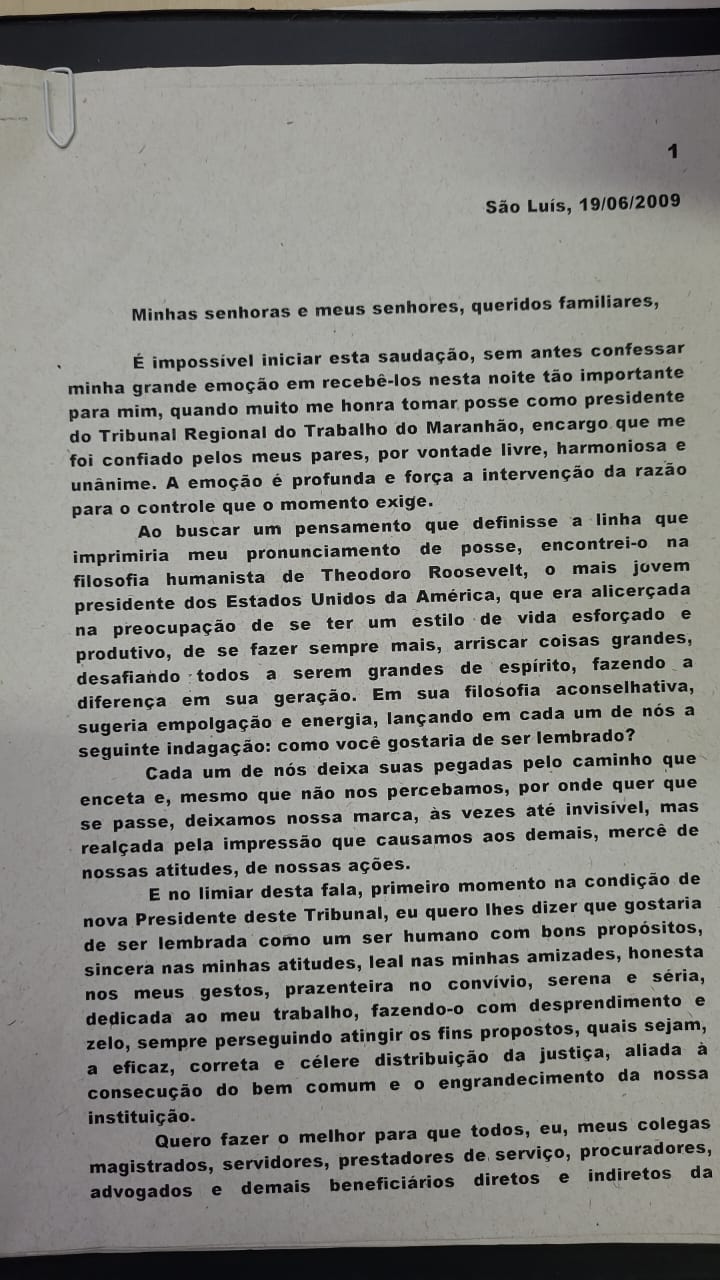 Imagem da primeira página do discurso