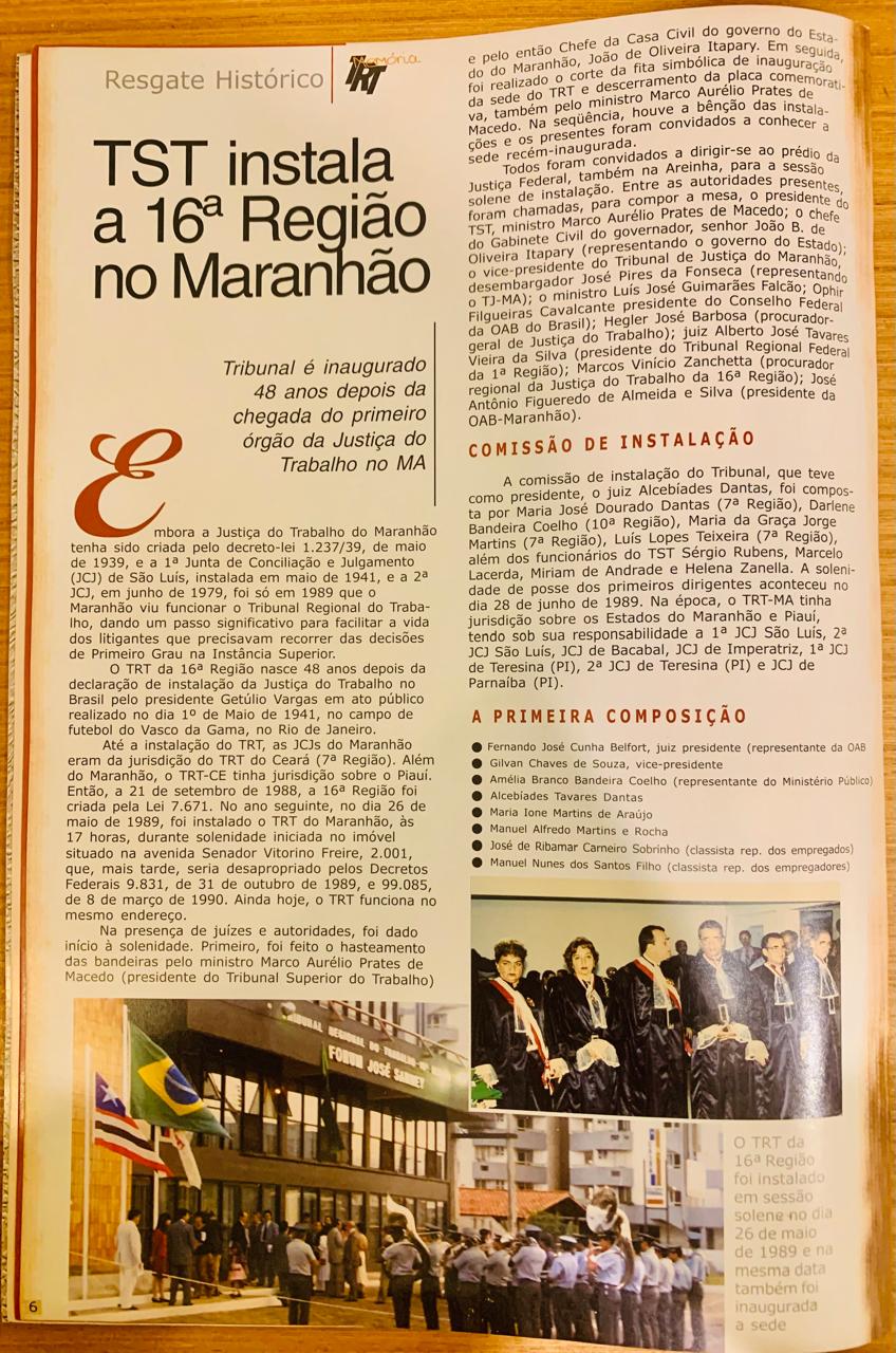 Página da Revista do TRT - MA, digitalizada, com letras na cor preta e imagens