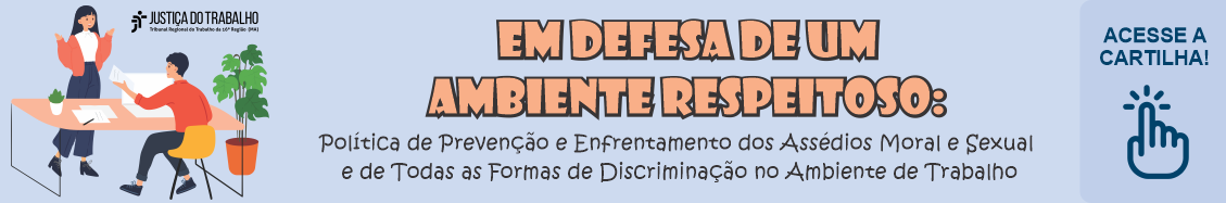 Ilustração de fundo azul claro, à esquerda, com desenho de uma mulher em pé em conversação com um homem sentado à uma mesa, usando um notebook branco. No centro, o nome da cartilha em texto preto e salmão. à direita, ícone de mão clicando e texto ACESSE A CARTILHA em azul escuro.