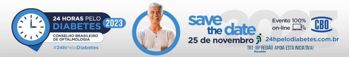 Imagem com fundo em degradê de cinza, onde se lê SAVE THE DATE e 25 DE NOVEMBRO em azul ao centro. À esquerda do texto, vê-se foto de um homem branco grisalho sorrindo, tendo à sua volta um círculo azul. À esquerda da peça, está logomarca da campanha. À direita,  vê-se a logomarca do TRT-16 e a inscrição APOIA ESTA INICIATIVA! em azul.