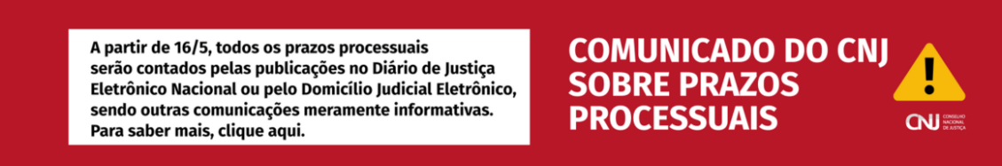 Imagem de fundo vermelho. Com tarja branca e texto preto à esquerda. Texto branco e logomarca do CNJ à direita. 