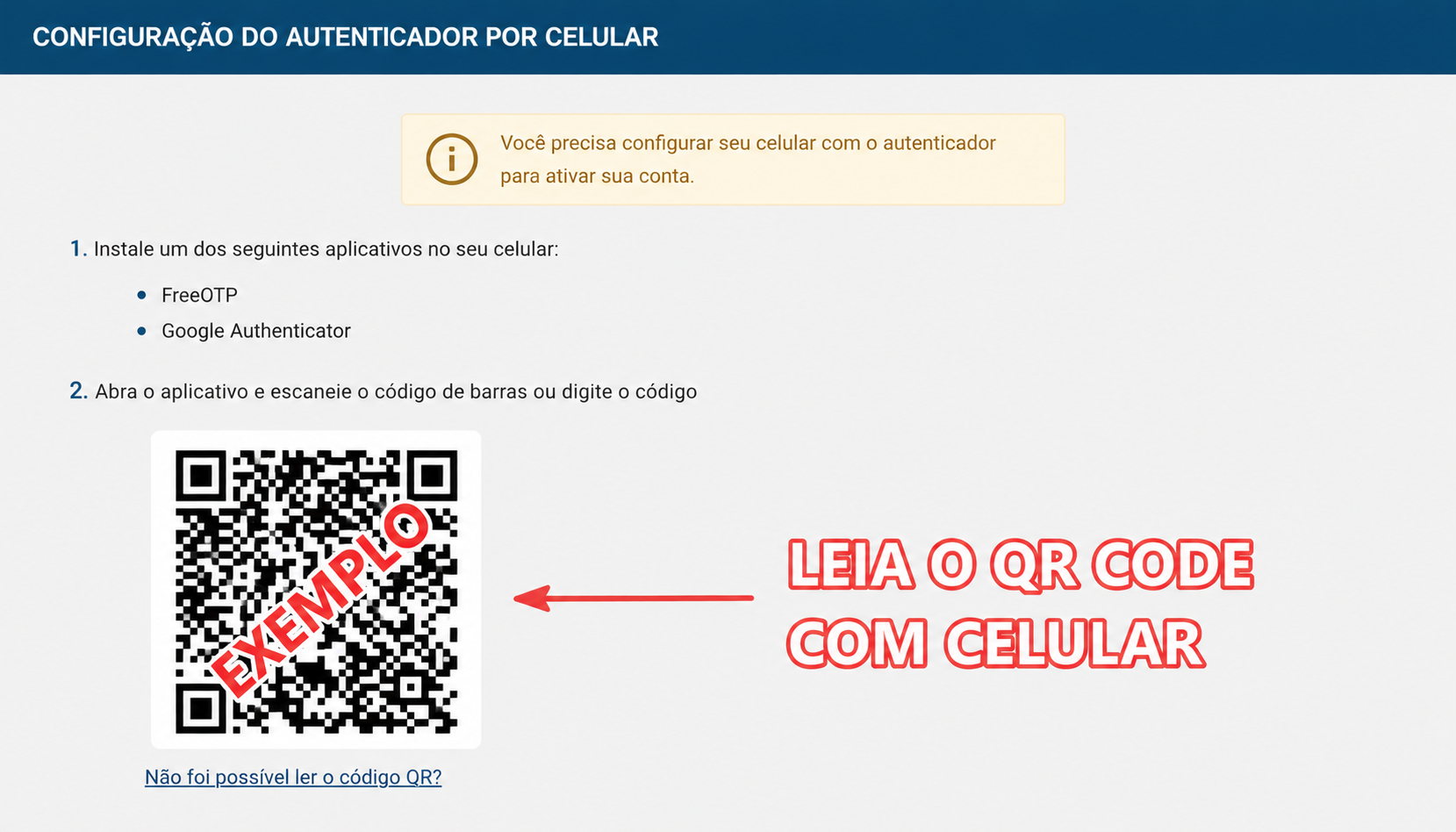 Tela para leitura do QR Code com o aplicativo Google Authenticator