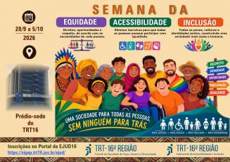 Imagem com fundo bege, ilustrações coloridas e textos informativos sobre o evento.