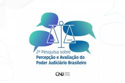 Arte com fundo branco. Ao centro a imagem de 4 balões de diálogos. E a informação: 2ª Pesquisa sobre Percepção e Avaliação do Poder Judiciário Brasileiro