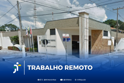 Arte feita com a foto da fachada da VT de Açailândia. E a informação: TRABALHO REMOTO