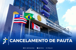 Arte feita com a imagem do prédio sede do TRT-16 e a informação: CANCELAMENTO DE PAUTA