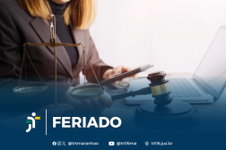 Arte feita com uma imagem de uma pessoa. Na parte inferior o nome: FERIADO e a logomarca da Justiça do Trabalho