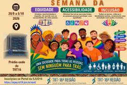 Imagem com fundo bege, ilustrações coloridas e textos informativos sobre o evento.