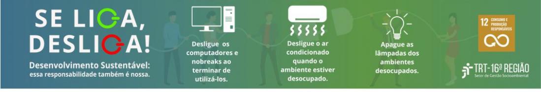 Imagem de fundo verde em degradê com ilustrações de computador, ar-condicionado e lâmpada, acompanhadas de textos explicativos, tudo na cor branca. À esquerda, o texto SE LIGA, DESLIGA! em letras brancas, sendo os dois Gs em verde e vermelho.