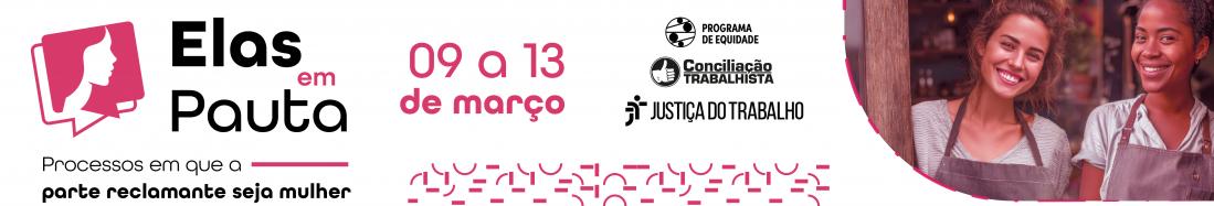 Arte feita com fundo branco. No centro a informação: ELAS em Pauta. Ao lado esquerdo uma imagem de um balão de diálogo com a silhueta de um rosto feminino.