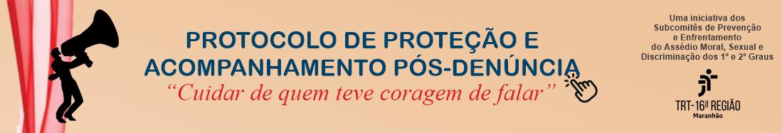 Imagem de fundo salmon. à esquerda, tarja vertical vermelho degradê com silhueta de homem falando a um megafone. Ao centro, título do protocolo. À direita, texto preto institucional.