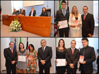 Mesa de abertura. Representantes da VT de Chapadinha,  da 7ª VT de S Luís e da VT de Barra do Corda, ladeados pelo des. James Magno Farias.