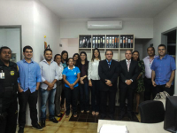 Desembargador James Magno, juiz Reinaldo Pinto e servidores da Corregedoria e VT de Bacabal