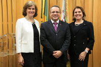 Nova gestão do Coleprecor: Desembargadores Lourdes Leiria (TRT12-SC), James Magno (TRT16-MA) e Beatriz Theodoro (TRT23-MT).