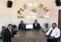 Juiz Leonardo, servidor Adonai, advogados e partes processuais em audiência em Capinzal do Norte