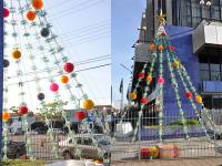 TRT-MA monta árvore de natal de 10m de altura com garrafas pet