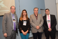 O diretor de Ejud16, desembargador Gerson de Oliveira Costa Filho, com o professor Leandro Antunes de Oliveira, a juíza Claudia de Abreu Lima Pisco e o juiz Marcelo Segal