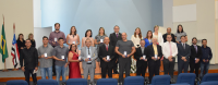 Homenageados com o presidente do TRT; com o juiz Bruno; a diretora-geral e a secretária-geral da Presidência