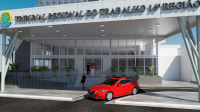 Detalhe da nova entrada do prédio-sede, projetada para a Avenida Vitorino Freire.