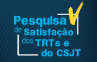 Imagem em fundo azul com letras em azul claro convidando para responder pesquisa de satisfação do CSJT