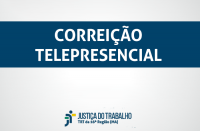 Imagem com fundo branco, com faixa azul marinho com as palavras Correição Telepresencial, na cor branca, e abaixo a logomarca da Justiça do Trabalho