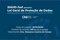 Imagem em fundo azul com os dizeres Lei Geral de Proteção de Dados - A experiência da auditoria interna do Tribunal de Justiça da Paraíba
