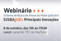 Imagem com a informação Webnário indicando a data de 8 de outubro às 15 horas pelo canal do TST no Youtube