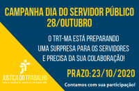 Imagem com fundo azul e amarelo com informações sobre Campanha Dia do Servidor Público