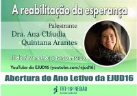 Imagem com fundo verde e com informações da palestra "A reabilitação da Esperança"