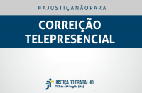 Imagem com marca do TRT e faixa azul escrito Corrreição Telepresencial