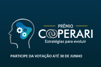 Marca do Cooperari com uma cabeça dando destaque a um cérebro com uma luz e ainda contém a informação votação até 30 de junho