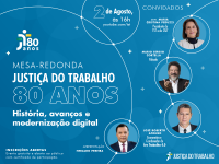 Imagem de divulgação da Mesa-Redonda: "Justiça do Trabalho: 80 anos - história, avanços e modernização digital"