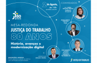 Imagem de divulgação da Mesa-Redonda: "Justiça do Trabalho: 80 anos - história, avanços e modernização digital"