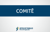 Imagem com fundo branco, com faixa azul marinho onde está escrita a palavra COMITÊ, na cor branca, e abaixo a logomarca da Justiça do Trabalho