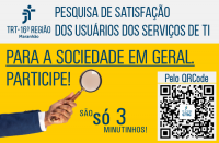 Imagem com fundos amarelo e branco, com imagem de um braço segurando uma lupa, com QR Code, referente à pesquisa da CTIC para público externo