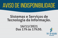 Imagem com fundo cinza e azul sobre indisponibilidade de serviços de TIC hoje (16/11)