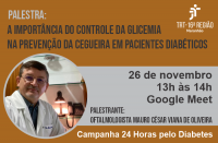 Imagem com foto do palestrante e informações sobre a palestra A importância do controle da glicemia na prevenção da cegueira em pacientes diabéticos