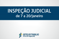 Imagem com fundo branco, com faixa azul marinho onde está escrito INSPEÇÃO JUDICIAL de 7 a 20/janeiro na cor branca, e abaixo a logomarca da Justiça do Trabalho