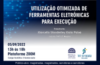 Imagem em fundo cinza claro e escura, com simulação de teto iluminado por pequenas lâmpadas eletrônicas; bordas laterais e na parte inferior na cor azul marinho, com textos nas cores branca e preta; e logomarcas da Escola Judicial e do TRT-16