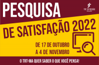 Imagem com fundo amarelo e vinho, textos em branco e vinho com chamada para responder a pesquisa, e ilustração de lupa sobre monitor de computador.