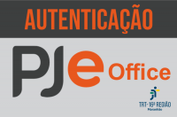 Imagem com fundo cinza claro, onde se lê PJe Office; na parte superior, uma faixa preta onde está escrita a palavra AUTENTICAÇÃO. À direita, na parte inferior, a logomarca do TRT-16 na cor azul.