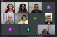 Imagem em moisaco de mulheres e homens participantes de reuniões com lideranças, servidoras e servidores com deficiência no TRT-16  