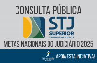 Arte com fundo cinza claro, onde se lê texto preto sobre a consulta pública e se vê a logomarca do STJ centralizada. Abaixo, tarja azul escuro, onde se vê, à direita, a logomarca do TRT-16 e o texto branco APOIA ESTA INICIATIVA!