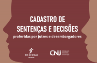 Arte em tons de nude e terracota, representando duas silhuetas de faces de pessoas olhando para a esquerda. No centro, texto com o nome do banco e logomarcas do TRT-16 e do CNJ.