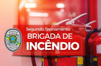 Arte com o fundo vermelho e a informação: Segundo Treinamento Brigada de Incêndio