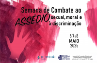 Imagem de fundo branco com manchas vermelhas nas laterais. À esquerda, ilustração de uma mão. Ao centro, texto preto com o nome e data do evento. Na base, logomarcas do TRT-16, da Escola Judicial e dos Subcomitês.