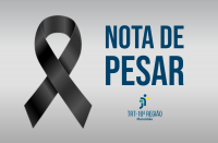 Imagem de fundo cinza. À esquerda, laço preto de luto. À direita, o texto azul NOTA DE PESAR. Abaixo dele, a logomarca do TRT-16.