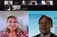 Foto mostra uma tela de computador com fotos de pessoas participando de uma aula virtual
